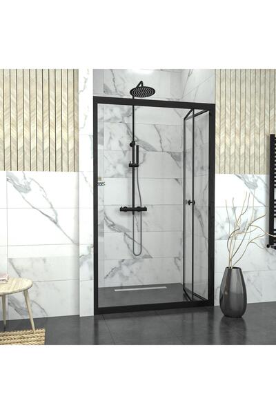 TEKNO DUŞ DUŞAKABİN TEKNE VE KÜVET SİSTEMLERİ BLACK CORİNA  Akordiyon Şeffaf Cam Duşakabin