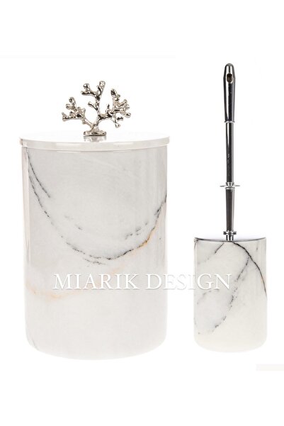 MIARIK DESIGN & DEKORASYON DEKORATİF MERMER ÇÖP KOVASI VE TUVALET FIRÇASI