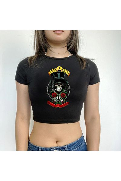 Touz Λογότυπο Rock Series Guns N' Roses με τυπωμένο μαύρο Crop