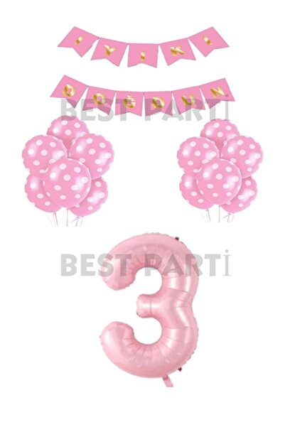 BEST PARTİ DOĞUM GÜNÜ PARTİ SÜSLERİ İyiki Doğdun Yazılı Pembe Renk Puanlı Bal...