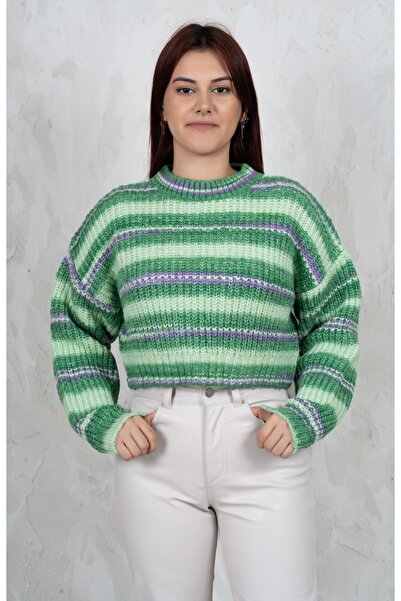 Dilvin Yeşil B. Yaka Selanik Örgü Kazak