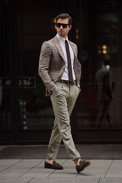 NAZEF Slim Fit Plaid Wool Beige Jacket