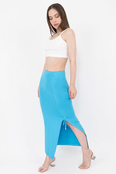 Soyo Women's Turquoise Adjustable Gathered Viscose Slit Skirt