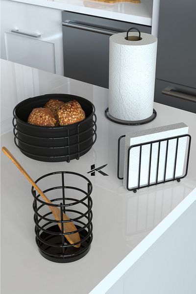 KARTEYA Service Presentation Set and Bread Dish Set Napkin Holder Roll Towel Holder Spoon Holder Bread Dish - Set of 4