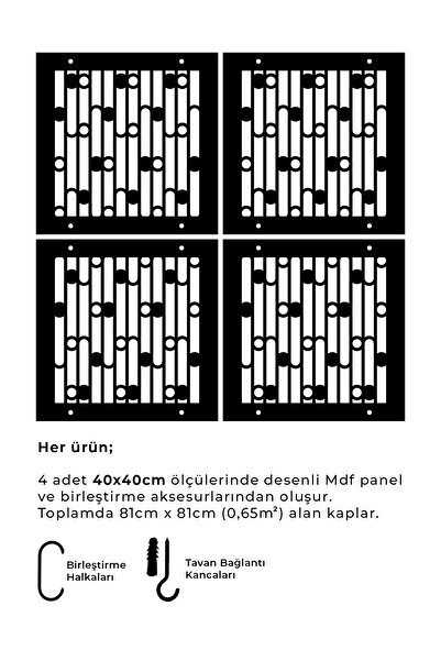 standarts Makta ® Lazer Kesim Sarkıt Paravan, Ahşap Seperatör, Oda Bölücü 4'lü Panel Levha Seti