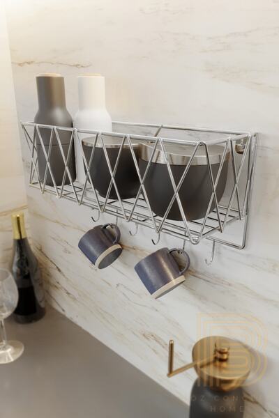 boz concept home Mutfak Rafı Lüks Modern Gümüş Metal Baharatlık Rafı Organize...