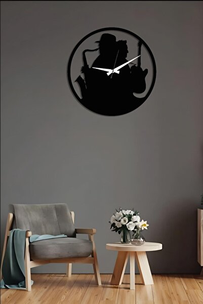 Ensa Design ساعة حائط خشبية مزخرفة بتصميم جاز مقاس 40 سم