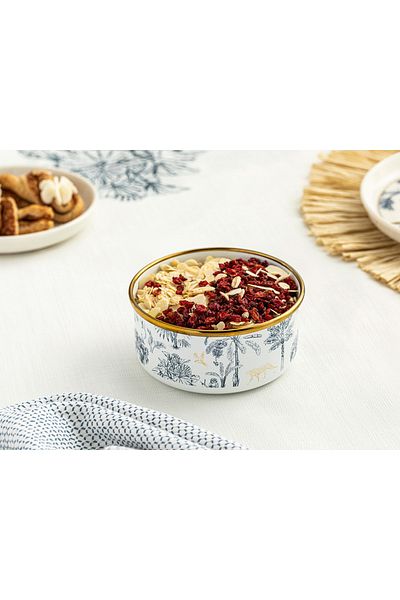 English Home Toile Botanical Enamel Bowl 12 Cm Dark Blue-white