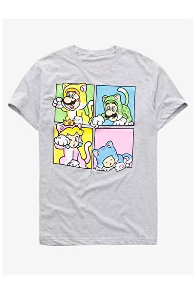 GALASHOP تيشيرت سوبر ماريو 3D World Cats للأطفال باللون الأبيض موديل 277