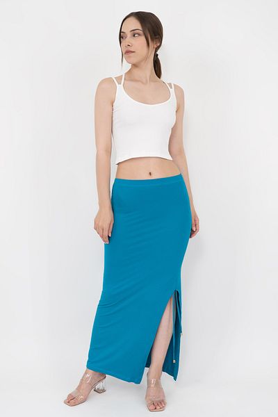 Soyo Women's Light Blue Adjustable Gathered Viscose Slit Skirt