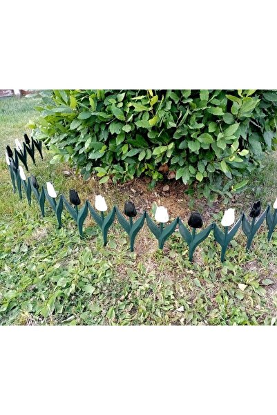 abnturk 340cm Siyah Beyaz Renklerde Lale Çiçekli Bahçe Çiti Kaliteli Plastikt...