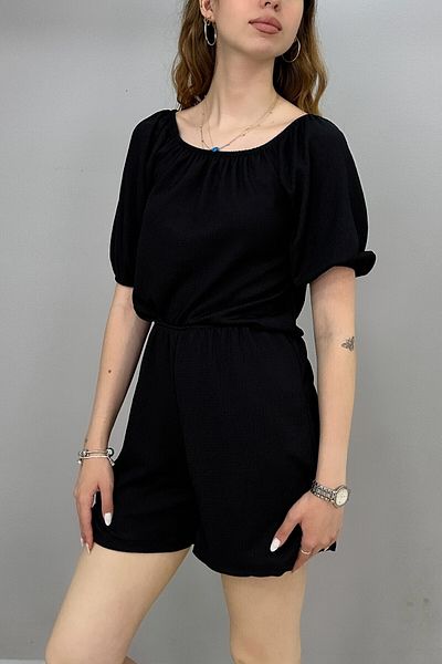 Tam Moda Pantaloni scurti Salopete mânecă scurtă Negru