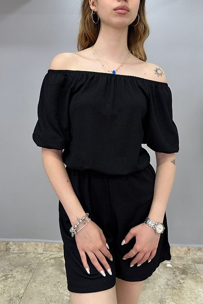Tam Moda Pantaloni scurti Salopete mânecă scurtă Negru