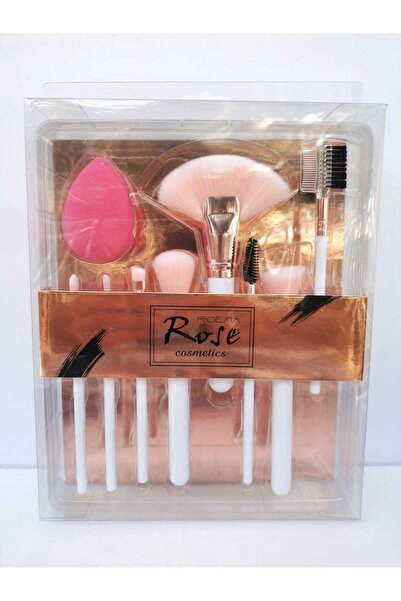 Roesıa Rose Cosmetics Rose 8'li Büyük Model Kartlı Sünger Hediyeli Fırça Seti
