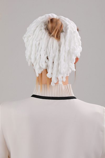 Melodi Scarf Πόμολο Πόρπη Κασκόλ Πόμολο Βελούδινο Λευκό