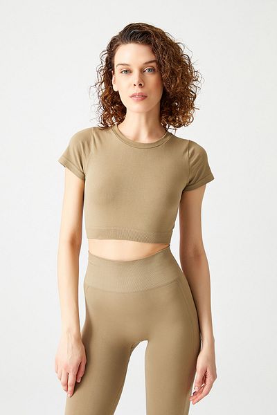 Los Ojos Bezešvé norkové sportovní triko s měkkým texturou Crop Top