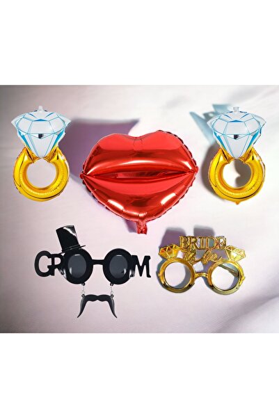 Happyland Bride To Be Bachelorette Lip + 2 Ring Foil + Groom Bride Glasses Se...