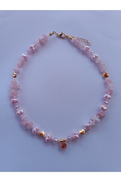 Fata Morgana Accessory Pembe Pırıltı Uçlu Kuvars Taşlı Kalpli Kolye