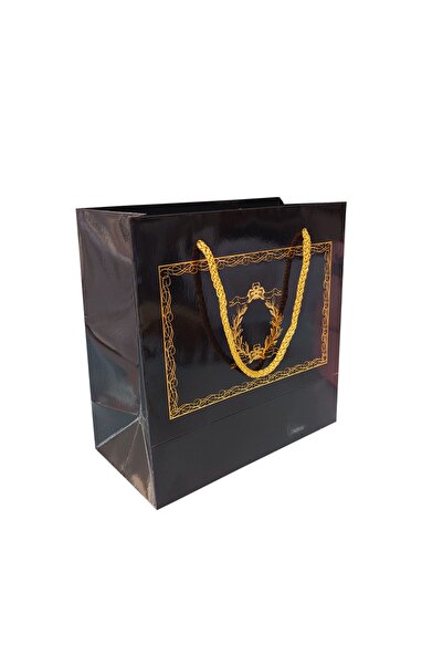 Mila Kurabiyka Siyah Karton Hediyelik Çanta Gold Yaldızlı İsme Özel 20x20x10 cm -10 Adet Mevlüt Bebek Sünnet Doğum