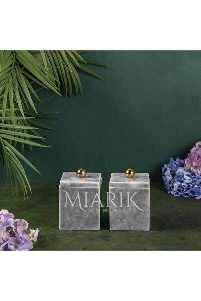 MIARIK DESIGN & DEKORASYON DEKORATİF GRI MERMER AKSESUAR DETAYLI KARE BAHARAT...