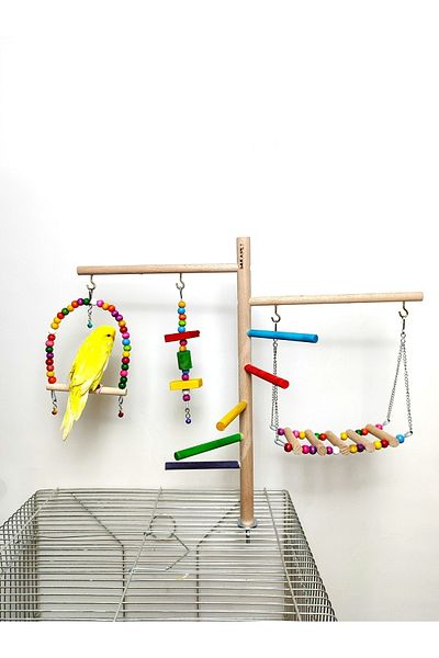 SAKAPET As04 Model Budgie - Paraket Cage, Giant Fun Perch with Hanging Bridge
