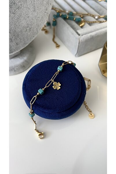 SU PERİSİ TAKI BİJUTERİ خلخال نموذج البرسيم من الفولاذ باللون الفيروزي الذهبي