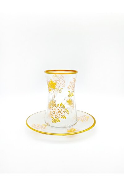 ÖzcamKristal 12 Parça 6 Kişilik Çiçek Model Çay Takımı