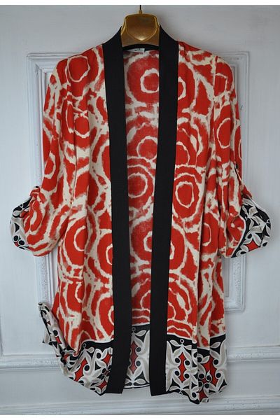 elma abone Large Size Viscose Ribbed Kimono