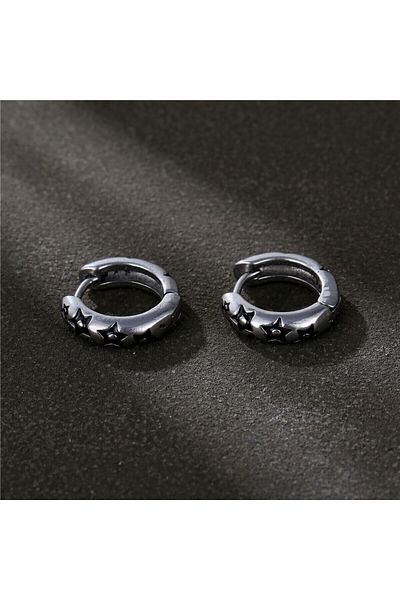 Viking Star Embroidered Ring Proof 316L Stainless & Tarnish Stainless Steel Unisex Earrings