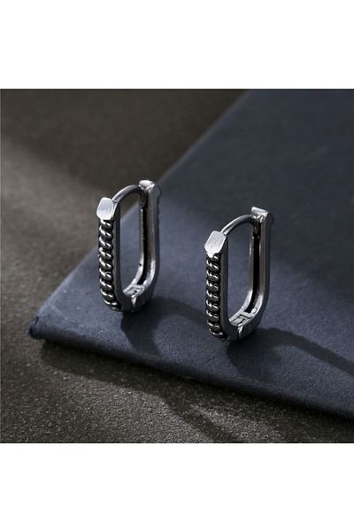 Viking Long Serrated Drop Model Ring Stainless 316L Steel Vintage Unisex Thin Earrings