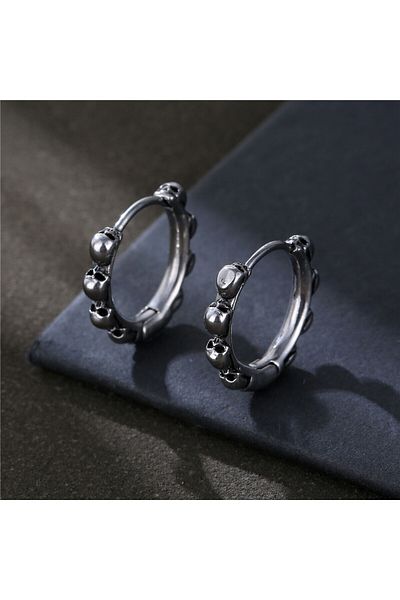 Viking Skull Gothic Skull Model Thin Design 316L Steel Unisex Earrings