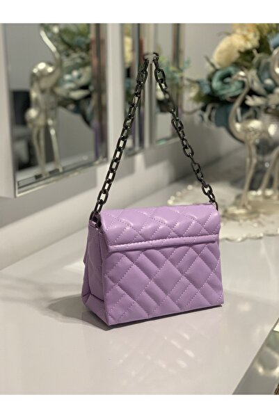 Molie Geantă de mână și de umăr pentru femei, cu model de broderie liliac, cu curea cu lanț