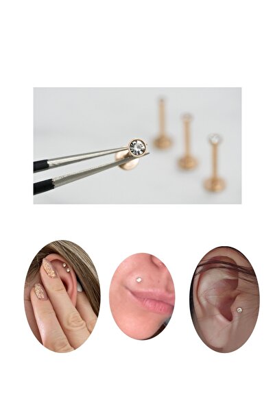 Bylin %100 316 L CERRAHİ ÇELİK ÇERÇEVELİ ZİRKON TAŞLI DUDAK PIERCING/KULAK Pİ...