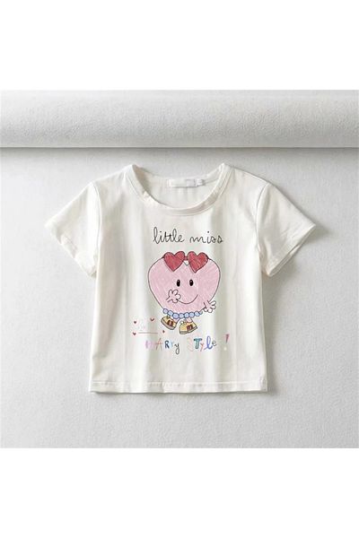 Touz Little Miss Printed White Crop - LAGOM FASHION