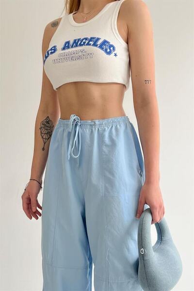 TheGreySports Mavi Paraşüt Kumaş Pantalon Relax Mood