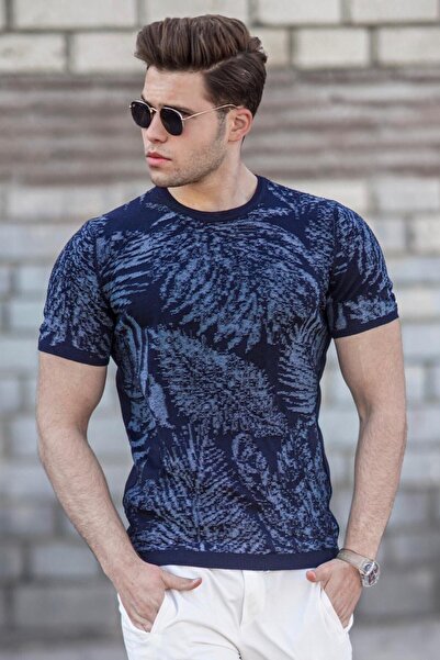 Madmext Ανδρικό μπλουζάκι με ναυτικό μπλε σχέδιο 5113