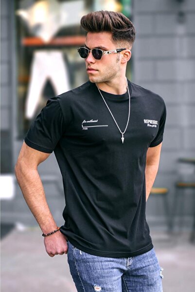 Madmext Ανδρικό εμπριμέ μαύρο T-shirt 5805