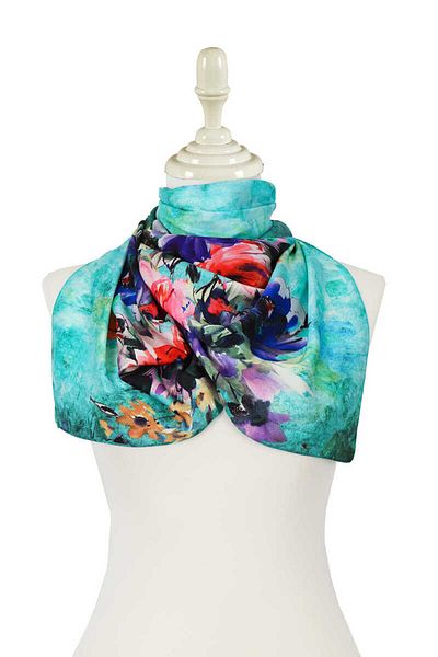 Bursa İpek Water Green Flower Silky Scarf