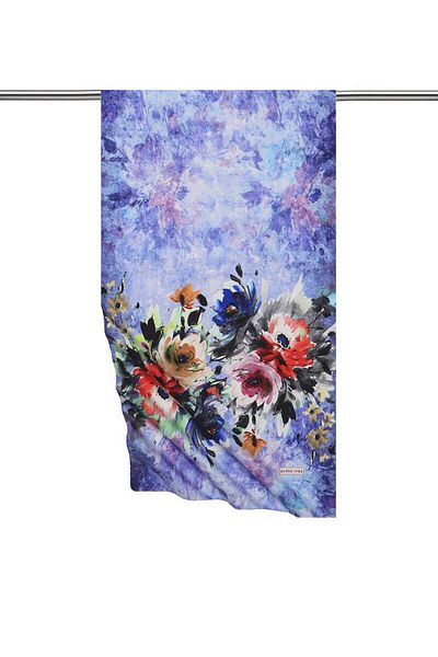 Bursa İpek Blue Flower Silky Scarf