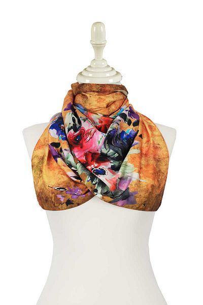 Bursa İpek Gold Flower Silky Scarf