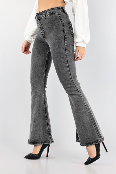 Lixera Pantaloni de blugi evazați cu talie înaltă din lycra spaniolă, antraci...