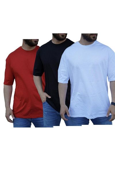 FATELLA MEN'S 3-Piece COMFORTABLE SHORT SLEEVE BASIC CREW COLLAR OVERSIZE T-SHIRT