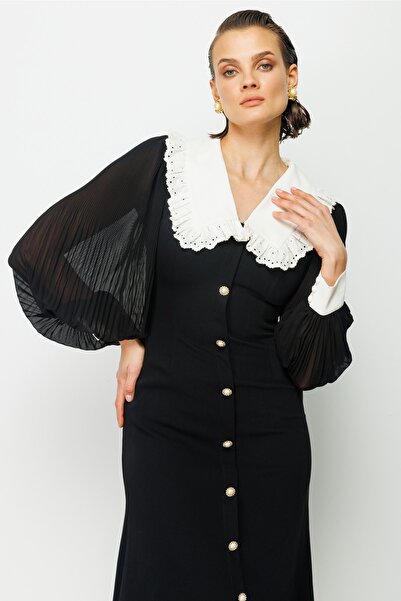 Nefeli Dantel Yaka Krep Elbise