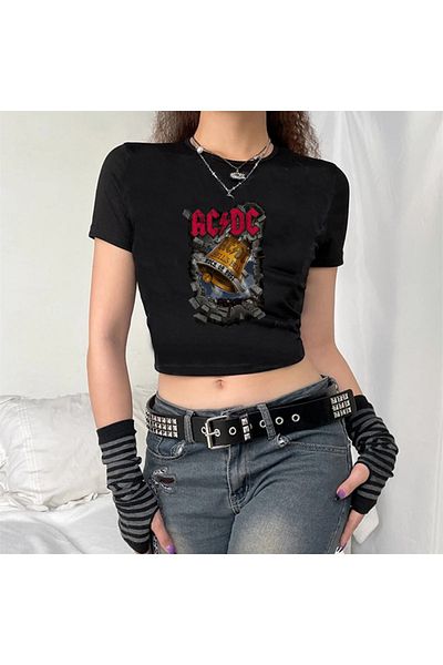 Touz Τυπωμένο λογότυπο AC/DC Black Crop - Σειρά Dape Rock