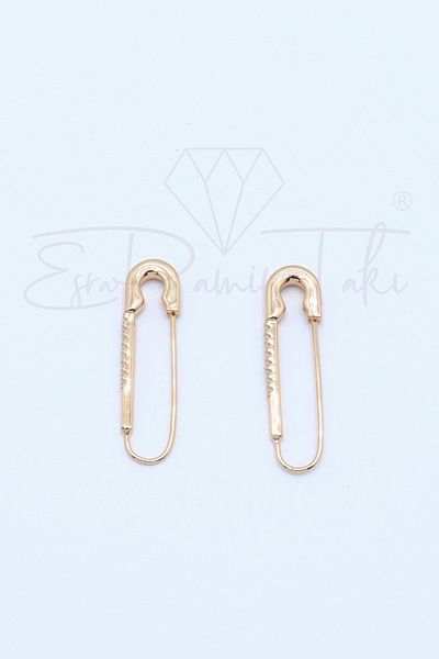 Esra Pamir Rose Gold Color Safety Pin Earrings with Zircon Stones