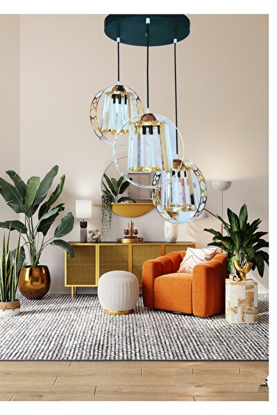 öalpa Sarmal 3'Lü Sarı-Siyah Renkli Kristal Taslı Salon, Mutfak, Koridor, Yat...