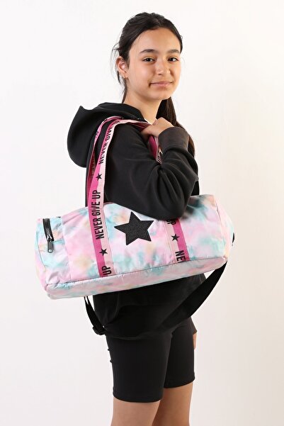 ICONE BAG Kız Çocuk Yıldız Baskılı Spor Çanta, Desenli Spor Çanta, Fermuarlı Detaylı Çocuk Spor Çanta