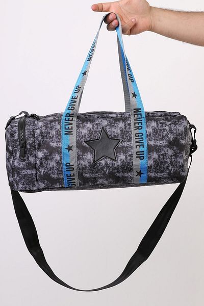 ICONE BAG Geantă sport pentru băieți cu imprimeu stea - neagră cu buzunar lateral și fermoar