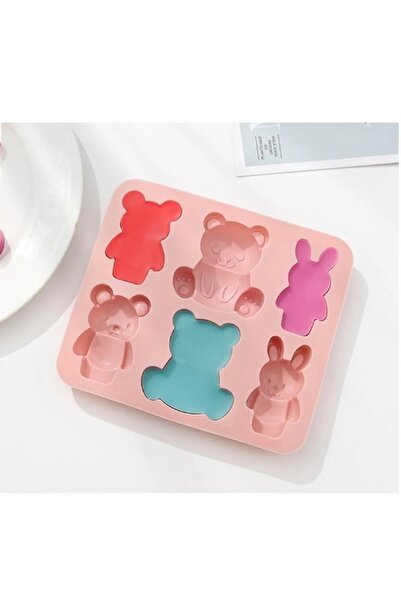 Kitchen Time Silikon Ayı Şekilli Buz Kalıbı 3 Boyutlu Sevimli 6 Hayvan Karika...