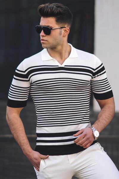 Madmext Tricou negru cu gât polo pentru bărbați 5083